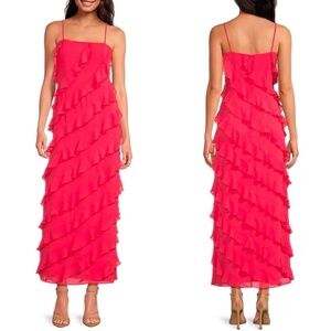 NWT Gianni Bini Taylor Chiffon Straight Neckline Sleeveless Ruffle Long Dress